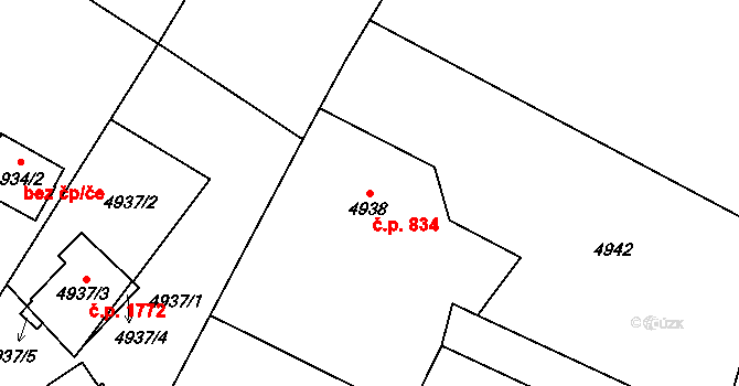 Rychvald 834 na parcele st. 4938 v KÚ Rychvald, Katastrální mapa