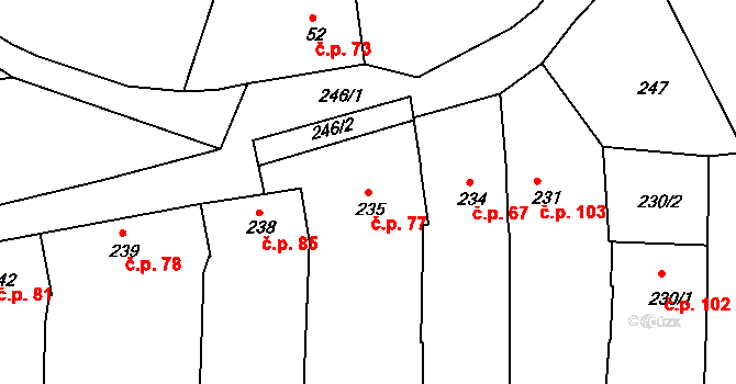 Medlov 77, Zborovice na parcele st. 235 v KÚ Medlov u Zborovic, Katastrální mapa