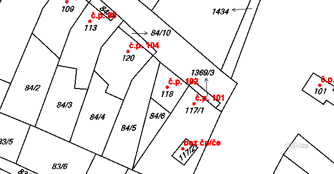 Libochovany 102 na parcele st. 118 v KÚ Libochovany, Katastrální mapa
