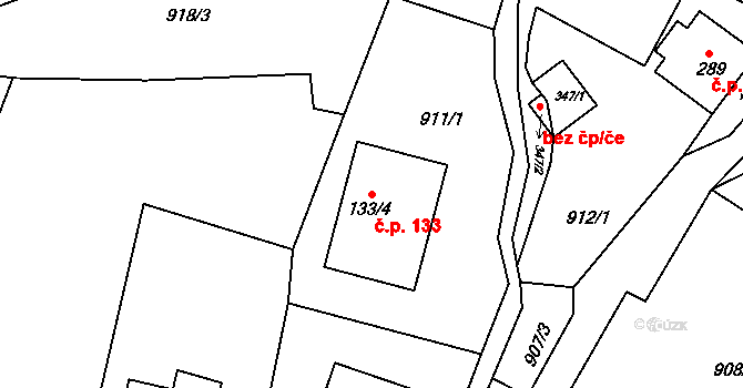 Střítež nad Bečvou 133 na parcele st. 133/4 v KÚ Střítež nad Bečvou, Katastrální mapa