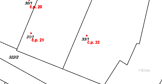 Kozojedy 22 na parcele st. 33/1 v KÚ Kozojedy u Žlunic, Katastrální mapa