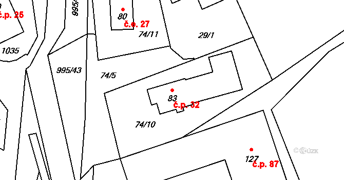 Libínské Sedlo 32, Prachatice na parcele st. 83 v KÚ Libínské Sedlo, Katastrální mapa