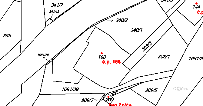 Třebovice 158 na parcele st. 160 v KÚ Třebovice, Katastrální mapa