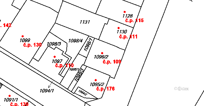 Miřetice u Klášterce nad Ohří 109, Klášterec nad Ohří na parcele st. 1096/2 v KÚ Miřetice u Klášterce nad Ohří, Katastrální mapa