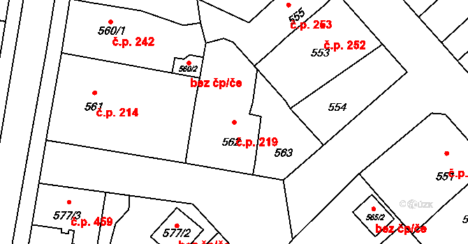 Starý Bohumín 219, Bohumín na parcele st. 562 v KÚ Starý Bohumín, Katastrální mapa