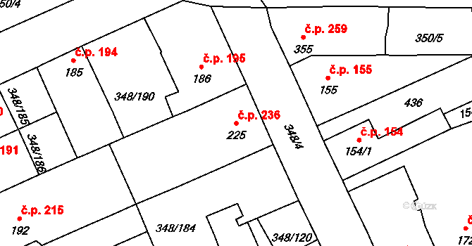 Černčice 236 na parcele st. 225 v KÚ Černčice u Loun, Katastrální mapa