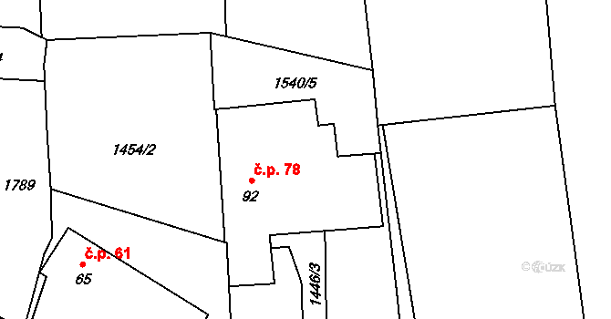 Temelín 78 na parcele st. 92 v KÚ Temelín, Katastrální mapa