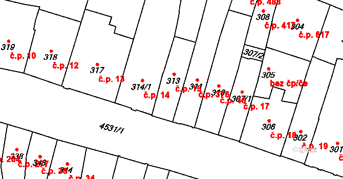 Teplice 15 na parcele st. 313 v KÚ Teplice, Katastrální mapa