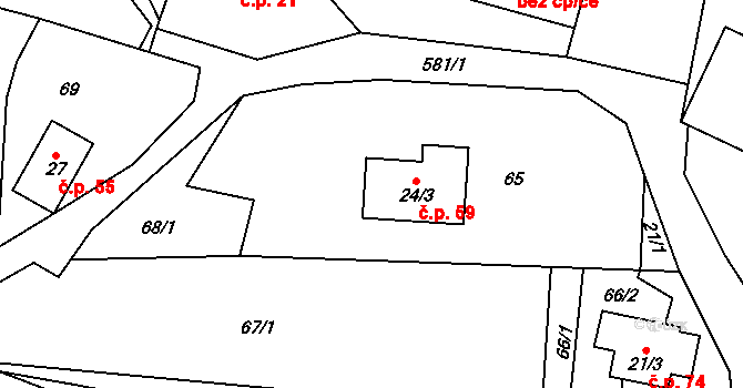 Komora 59, Holčovice na parcele st. 24/3 v KÚ Komora, Katastrální mapa