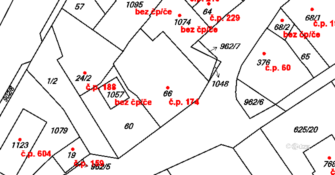 Borohrádek 174 na parcele st. 66 v KÚ Borohrádek, Katastrální mapa