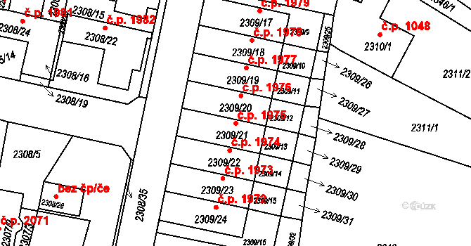 Turnov 1975 na parcele st. 2309/21 v KÚ Turnov, Katastrální mapa