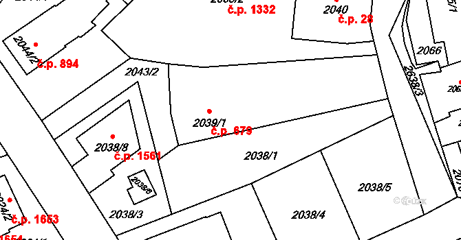 Radotín 679, Praha na parcele st. 2039/1 v KÚ Radotín, Katastrální mapa