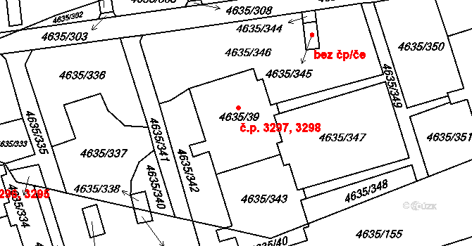Modřany 3297,3298, Praha na parcele st. 4635/39 v KÚ Modřany, Katastrální mapa