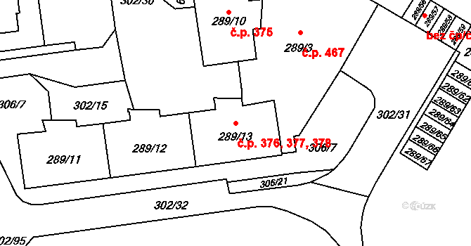 Veleslavín 376,377,378, Praha na parcele st. 289/13 v KÚ Veleslavín, Katastrální mapa