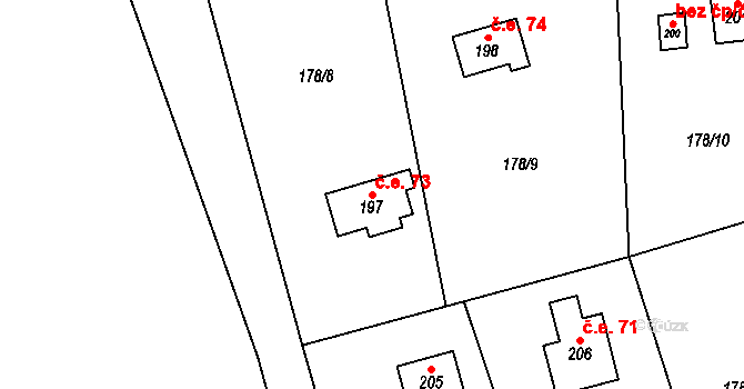 Lhotka 73, Svinaře na parcele st. 197 v KÚ Svinaře, Katastrální mapa