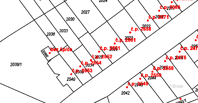 Chomutov 2551 na parcele st. 2029 v KÚ Chomutov II, Katastrální mapa