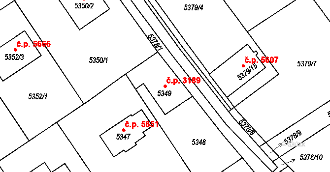 Chomutov 3189 na parcele st. 5349 v KÚ Chomutov I, Katastrální mapa