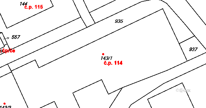 Dolní Chrastava 114, Chrastava na parcele st. 143/1 v KÚ Dolní Chrastava, Katastrální mapa
