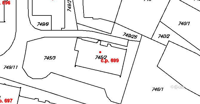 Liberec XIV-Ruprechtice 699, Liberec na parcele st. 745/2 v KÚ Ruprechtice, Katastrální mapa