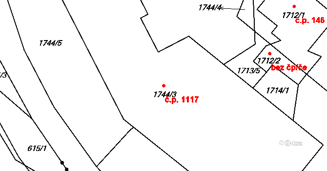 Liberec XXX-Vratislavice nad Nisou 1117, Liberec na parcele st. 1744/3 v KÚ Vratislavice nad Nisou, Katastrální mapa