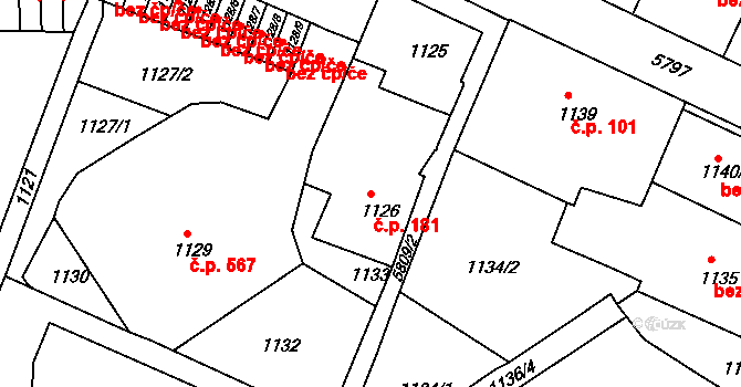 Liberec IV-Perštýn 181, Liberec na parcele st. 1126 v KÚ Liberec, Katastrální mapa