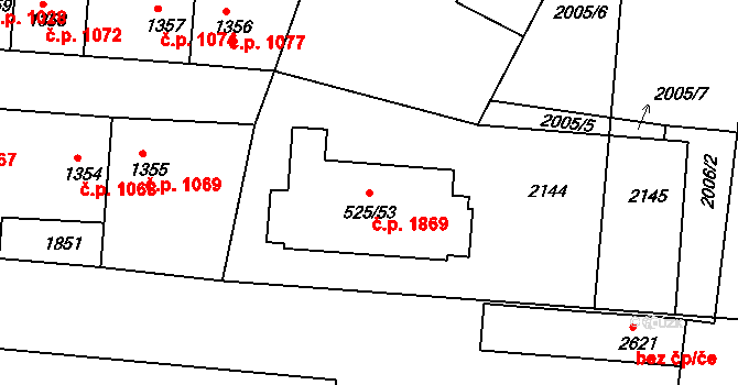 Brandýs nad Labem 1869, Brandýs nad Labem-Stará Boleslav na parcele st. 525/53 v KÚ Brandýs nad Labem, Katastrální mapa