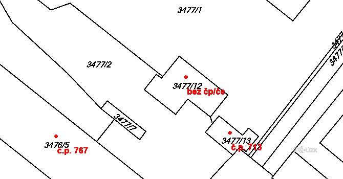 Vyškov-Předměstí 713, Vyškov na parcele st. 3477/13 v KÚ Vyškov, Katastrální mapa