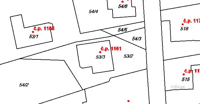 Příbor 1161 na parcele st. 53/3 v KÚ Klokočov u Příbora, Katastrální mapa