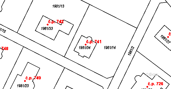 Palkovice 741 na parcele st. 1981/34 v KÚ Palkovice, Katastrální mapa