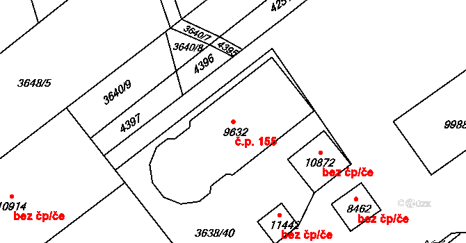 Cihelna 155, Pardubice na parcele st. 9632 v KÚ Pardubice, Katastrální mapa