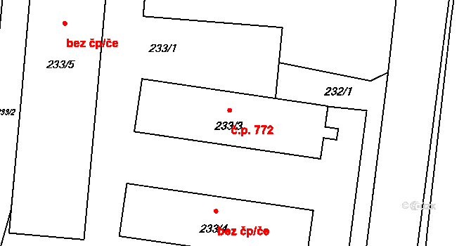 Slivenec 772, Praha na parcele st. 233/3 v KÚ Slivenec, Katastrální mapa