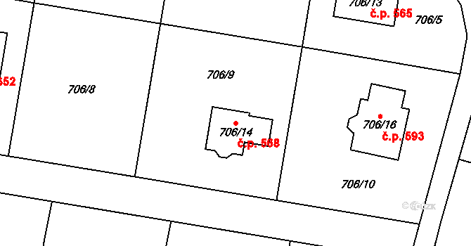 Krmelín 568 na parcele st. 706/14 v KÚ Krmelín, Katastrální mapa