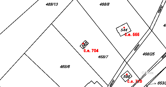Solopisky 704, Třebotov na parcele st. 545 v KÚ Třebotov, Katastrální mapa