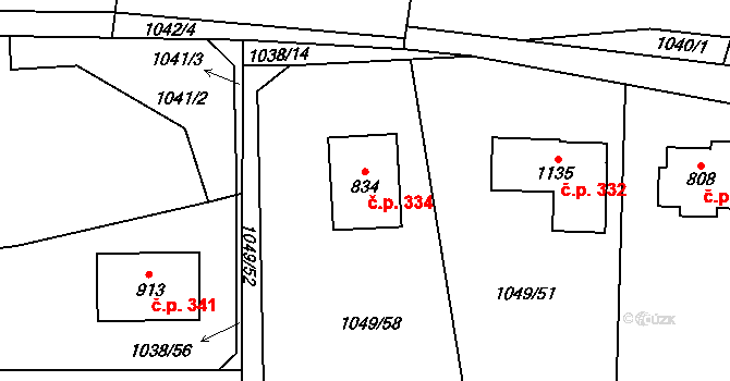 Želivec 334, Sulice na parcele st. 834 v KÚ Sulice, Katastrální mapa