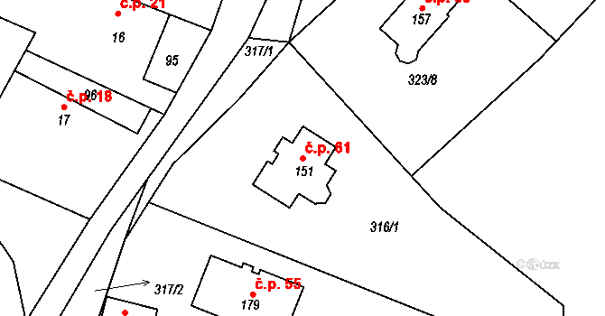 Topělec 61, Čížová na parcele st. 151 v KÚ Topělec, Katastrální mapa