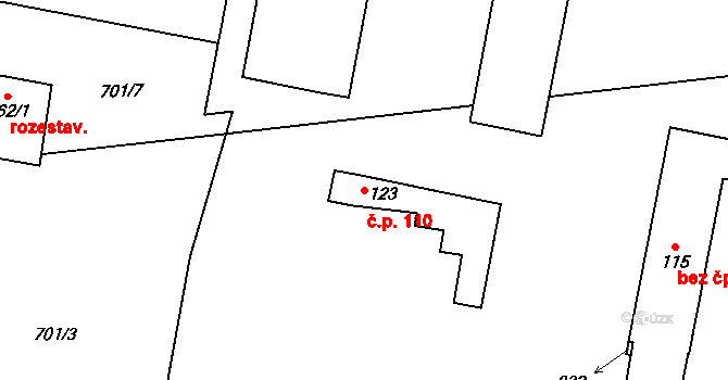 Lupenice 110 na parcele st. 123 v KÚ Lupenice, Katastrální mapa