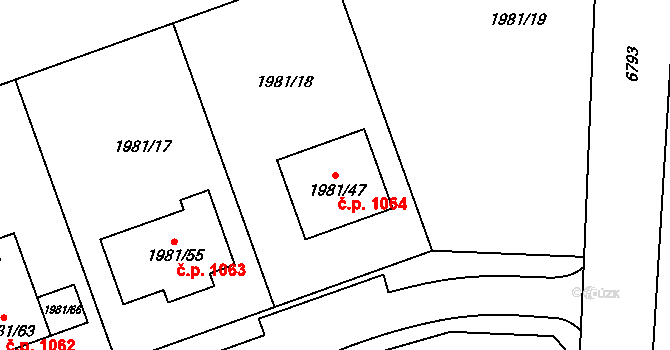 Nivnice 1064 na parcele st. 1981/47 v KÚ Nivnice, Katastrální mapa