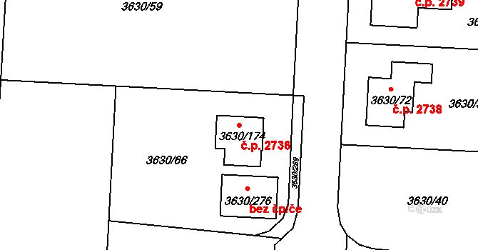 Louny 2736 na parcele st. 3630/174 v KÚ Louny, Katastrální mapa