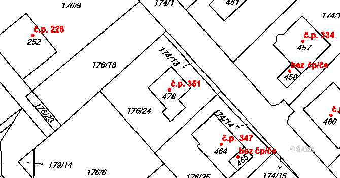 Rosice 351 na parcele st. 478 v KÚ Rosice u Chrasti, Katastrální mapa