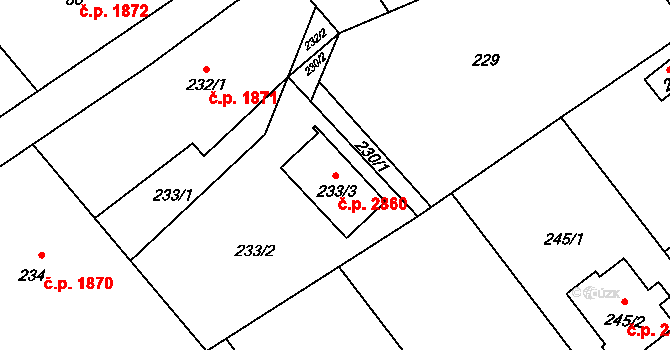 Rožnov pod Radhoštěm 2860 na parcele st. 233/3 v KÚ Tylovice, Katastrální mapa