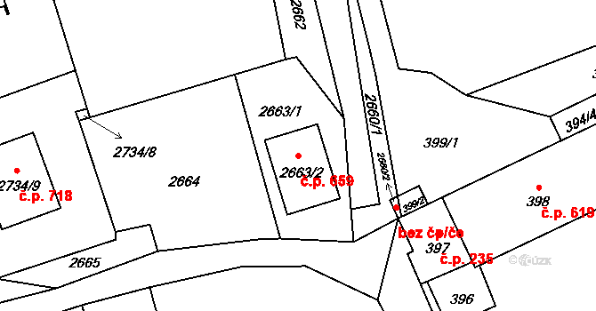 Jaktař 659, Opava na parcele st. 2663/2 v KÚ Jaktař, Katastrální mapa
