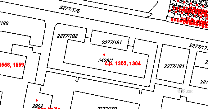 Vlašim 1303,1304 na parcele st. 2423/1 v KÚ Vlašim, Katastrální mapa