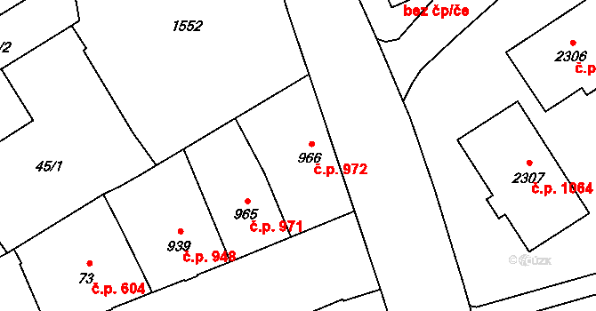 Přívoz 972, Ostrava na parcele st. 966 v KÚ Přívoz, Katastrální mapa