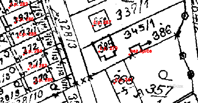 Habrovany 279 na parcele st. 385 v KÚ Habrovany, Katastrální mapa