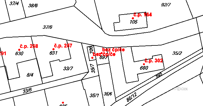 Pardubice 41639456 na parcele st. 697 v KÚ Ohrazenice, Katastrální mapa