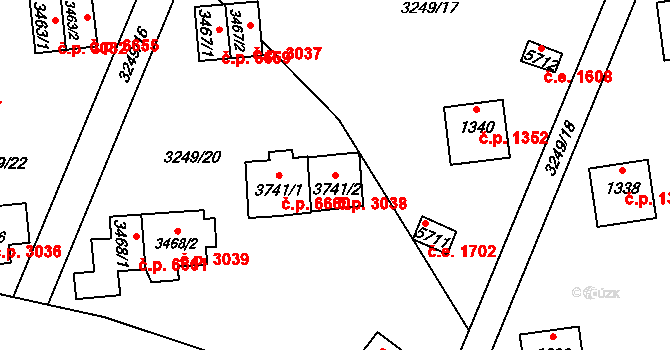 Zlín 3038 na parcele st. 3741/2 v KÚ Zlín, Katastrální mapa