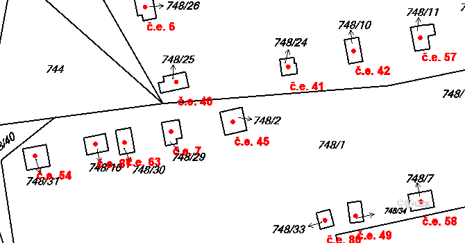 Bludovice 45, Havířov na parcele st. 748/2 v KÚ Bludovice, Katastrální mapa
