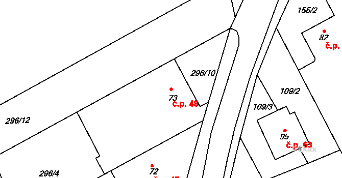 Jamnice 48, Stěbořice na parcele st. 73 v KÚ Jamnice, Katastrální mapa