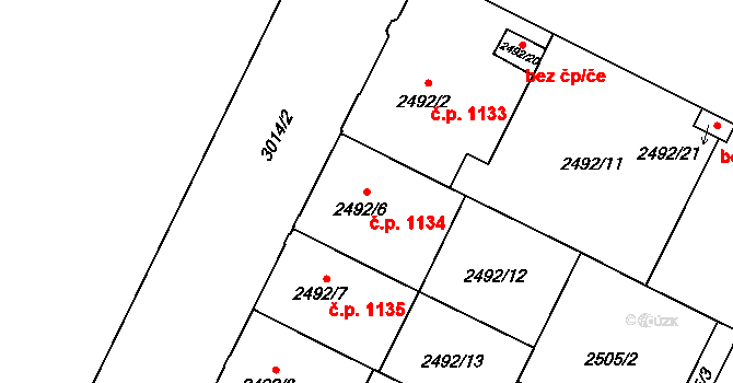 Předměstí 1134, Opava na parcele st. 2492/6 v KÚ Opava-Předměstí, Katastrální mapa