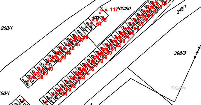 Vysokov 61 na parcele st. 400/43 v KÚ Vysokov, Katastrální mapa